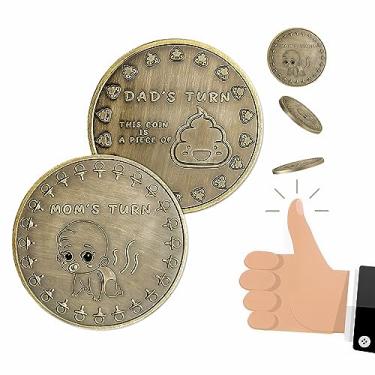Imagem de Moeda de decisão para primeira viagem mamãe papai engraçado novo presente de bebê dupla face tomada de decisão moeda divertida flip moeda para mulheres homens gravidez natal