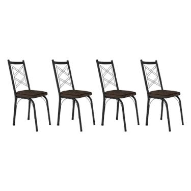 Imagem de Kit 4 Cadeiras de Cozinha Delaware Estampado Imbuia Pés de Ferro Preto - Pallazio