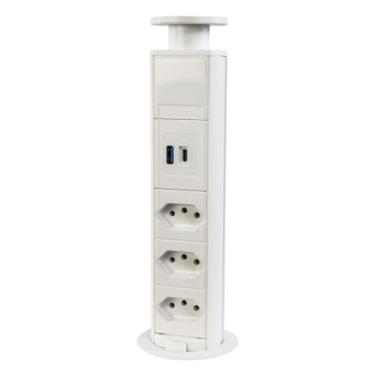 Imagem de Mini Torre De Tomada Embutir 3 Elétricas 10a + Usb-c Branca