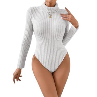 Imagem de SOLY HUX Body feminino gola rolê manga longa body sólido camiseta tops, Branco puro, P