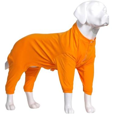 Imagem de Lovelonglong Pijama leve para cães de 1,8 m, macacão de algodão puro com 4 pernas, macacão para cães, fantasia elegante de cachorro para cães grandes e médiosLovelonglong XXXL (Large Dog ~80 Lbs) laranja
