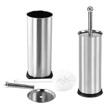 Imagem de Kit 2 Escovas Sanitária Com Suporte Vassoura Vaso Aço Inox Suporte Banheiro Antirrespingo clink
