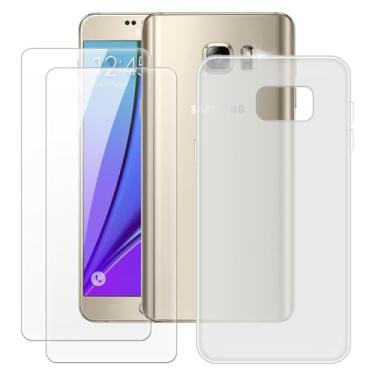 Imagem de MILEGOO Capa para Samsung Galaxy Note 5 + 2 peças protetoras de tela de vidro temperado, capa de TPU de silicone macio à prova de choque para Samsung Galaxy Note 5 (5,7 polegadas), branca