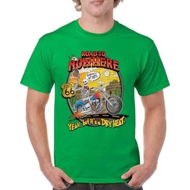 Imagem de Camiseta masculina Road to Nowhere But its a Dry Heat Funny Skeleton Biker Ride Motorcycle Skull Route 66 Southwest, Verde, P