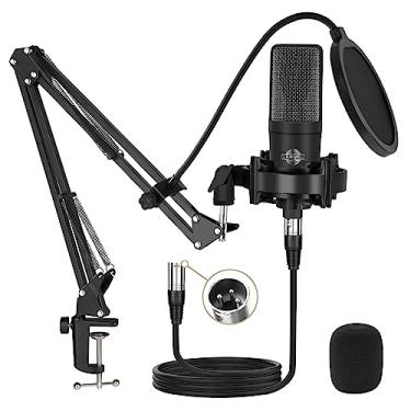 Imagem de iQlQPQ Kit de microfone condensador XLR profissional de gravação de estúdio para computador PC com braço boom, microfone cardioide XLR Podcast para transmissão, jogos, canto, locução, ASMR, YouTube