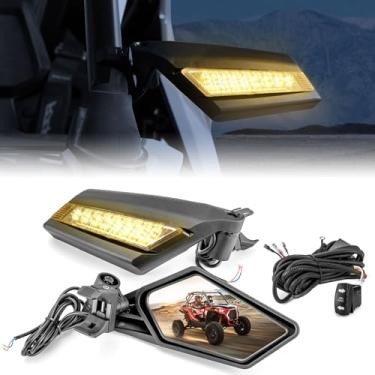 Imagem de WeiSen Espelho de corrida traseiro UTV com luz de seta e chicote de fiação compatível com caixa redonda de 3,8 cm a 5 cm compatível com Polaris RZR Can Am Maverick X3 Honda Pioneer Talon Kawasaki Yamaha