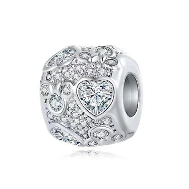 Imagem de MiWangLing Berloque de cristal de coração de rato com pingente de animais pavimentado CZ para pulseira Pandora, Cristal, Base