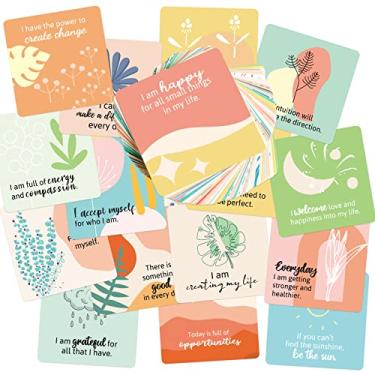 Imagem de WorldBazaar Cartões de afirmações positivas para mulheres 52 perguntas instigantes afirmações diárias cartões inspiradores de atenção plena cartões de meditação para mulheres