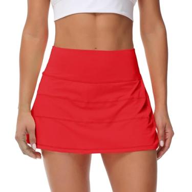 Imagem de MCEDAR Saia de tênis plissada feminina com bolsos cintura alta atlética golfe shorts de corrida para treino, Tomate vermelho, 13