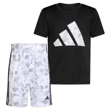 Imagem de adidas Conjunto de 2 peças de camiseta e shorts de manga curta para bebês meninos, preto e branco, 18 meses, Preto e branco, 18 Meses