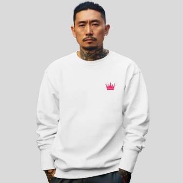 Imagem de Blusa De Frio Moletom Masculino Sem Capuz Careca Flanelado Algodão Coroa Rosa-Masculino