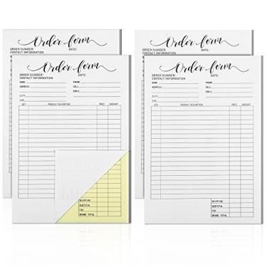 Imagem de 4 pacotes de 2 partes em branco sem carbono bloco de formulário de pedido de bolso copiar suprimentos boutique formulários de ordem de trabalho bloco de fatura portátil para pequenas empresas, 20 x