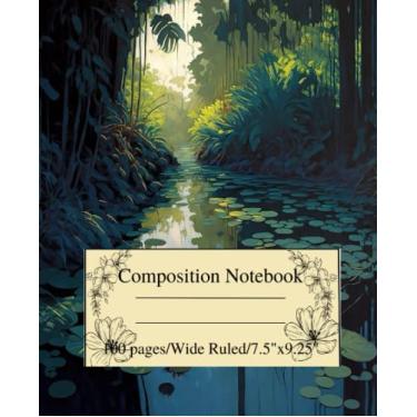 Imagem de Caderno de composição pautado pela faculdade: sem sangramento/estético calmo azul lírio almofada floresta lagoa floral: verso de papel |100 páginas| 19 x 23,5 cm: Composição... Floral: verso de papel