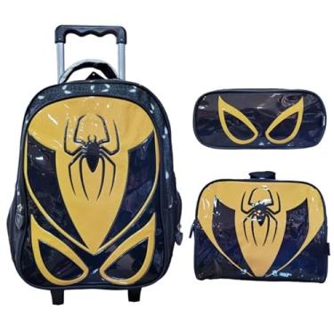 Imagem de Kit Mochila Rodinha Lancheira Estojo 3D Spider Yins YS42239 (Amarelo/Preto)