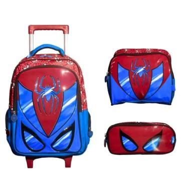 Imagem de Kit Mochila Rodinha Lancheira Estojo 3D Spider Yins YS42239 (Vermelho/Azul)