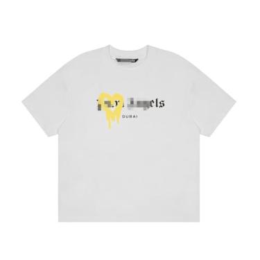 Imagem de Camiseta de manga curta Pa Love Spray Paint estampada moda casal gola redonda manga curta, Branco e amarelo, M