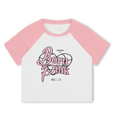 Imagem de Camiseta B-Link sem mangas K-pop Support Camiseta Born Pink Contton gola redonda (tamanho pequeno), Rosa e branco 1, P
