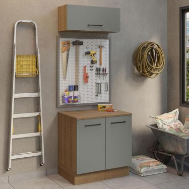 Imagem de Kit com Balcão e Armário Aéreo Multiuso 80cm Rustic/Cinza Agata Madesa