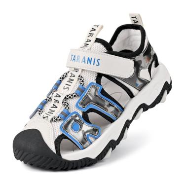 Imagem de TARANIS Sandálias esportivas para meninos e meninas, camuflagem, infantil, bico fechado, atlético, caminhadas, atividades ao ar livre, sapatos aquáticos, Branco, 17