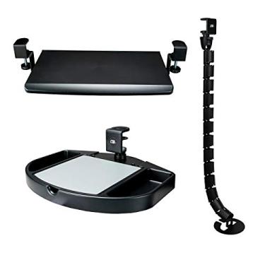 Imagem de Conjunto de mesa digital CTA com bandeja de teclado, organizador de mesa e coluna de roteamento de cabos, preto