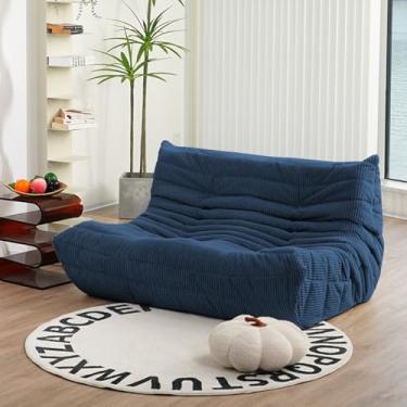 Imagem de N&V Fireside Loveseat, sofá solteiro sem braços de meados do século, poltrona macia de veludo cotelê premium, poltrona de sofá de espuma para sala de estar, quarto e escritório, azul prússia