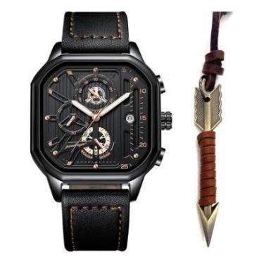 Imagem de Relógio Masculino Couro Casual Luxo Cronógrafo Colar Flecha-Masculino