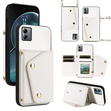 Imagem de Dibosom Capa carteira de luxo para Motorola Moto G14 com 5 compartimentos para cartão fina e alça de ombro, suporte de cartão de crédito de couro PU acessórios capa de celular para MotoG14 G 14