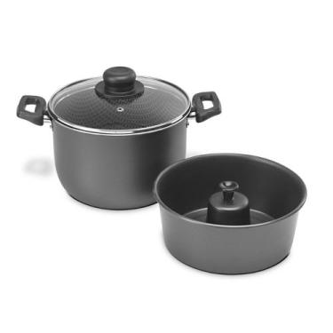 Imagem de Jogo Banho Maria Pudinzeira Grafite 24 cm 6,5 L em Alumínio com Revest