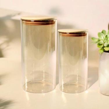 Imagem de Potes De Vidro Ambar Tampa Hermetica De Madeira 1300 E 950ml - BONS CH