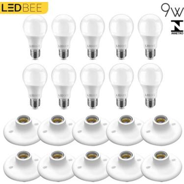 Imagem de Plafon Soquete E27 + Lâmpada Bulbo Led 9w Branco Kit c/10 unidades 650