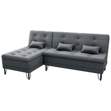 Imagem de Sofá Cama Nice 2 Lugares com Chaise Veludo Chumbo - Matrix