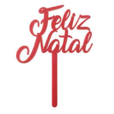 Imagem de Topo Topper de Bolo Feliz Natal Acrílico Vermelho 12 cm Vivarte - Insp