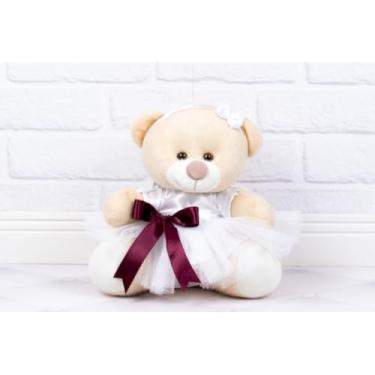 Imagem de Urso de Pelúcia Tedde 12 cm, Daminha Cetim Branco (DETALHE - MARSALA)