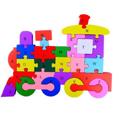 Imagem de Quebra Cabeça Trem Educativo Colorido Infantil Letra Números - Toymix,