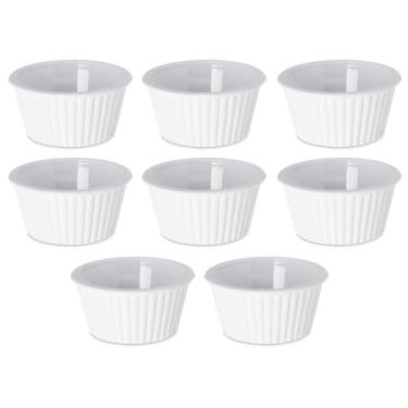 Imagem de Conjunto de 8 ramequins de plástico brancos canelados redondos empilháveis de 113 g - perfeitos para qualquer cozinha para preparar alimentos ou pratos de servir! - Black Duck Brand!