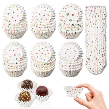 Imagem de ZCCLINN Mini forros para muffins de cupcake – 600 unidades de embalagens de papel para assar, molde de cupcake de muffin branco, forro de chocolate pequeno com estampa de flor, suprimentos para fazer