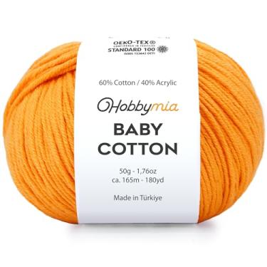 Imagem de HobbyMia Fio de algodão para bebês para crochê - 50 g / 180 m - (2) fio fino, peso esportivo - fio Amigurumi macio para linha de crochê - 60% algodão e 40% acrílico (damasco, 1 bola)