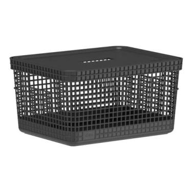 Imagem de Caixa Cesto Organizador Grande Grid Com Tampa 8 Litros - Ou, Preto
