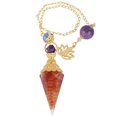 Imagem de Rockcloud Pêndulo de ponto de cristal de cura para adivinhação, pingente de 6 facetas de balanço de chakra Reiki, ágata vermelha