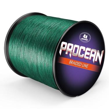 Imagem de Procean Linha de pesca trançada 100% PE 4 e 8 fios, linhas trançadas sensíveis de 2,7 a 136 kg, super desempenho e custo-benefício (verde musgo, 9 kg) 0,20 mm-1093 jardas)