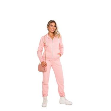 Imagem de Conjunto Feminino Moletom Calça E Blusa Feminino Flanelado Com Zíper M