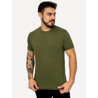 Imagem de Camiseta King & Joe Masculina Slim Eco Crewneck Pocket Verde Militar-Masculino