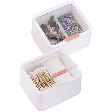 Imagem de Tecbeauty 2 Pces Qtips Titular-Grandes Cotonetes Dispensador de Banheiro Vasilhas Bolas de Algodão, Almofadas de Algodão Recipiente de Armazenamento, Tampas Articuladas, Branco