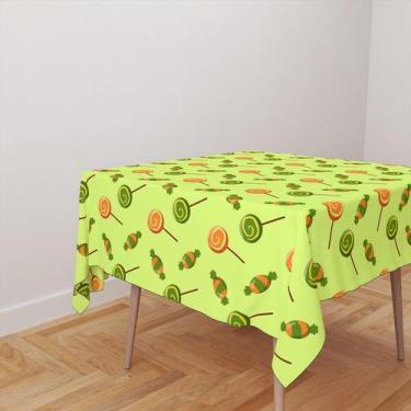 Imagem de Toalha De Mesa Quadrada 4 Lugares Tecido Oxford Verde e Laranja Piruli