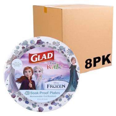 Imagem de Glad Pratos de papel descartáveis Disney Frozen para crianças, Anna e Elsa, resistente, à prova de imersão, no micro-ondas, para uso diário, 21 cm, 40 unidades - pacote com 8