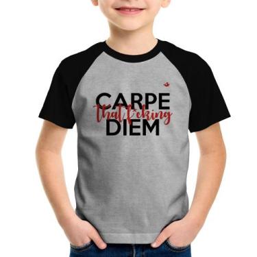 Imagem de Camiseta Raglan Infantil Carpe that fucking Diem - Foca na Moda, Cinza