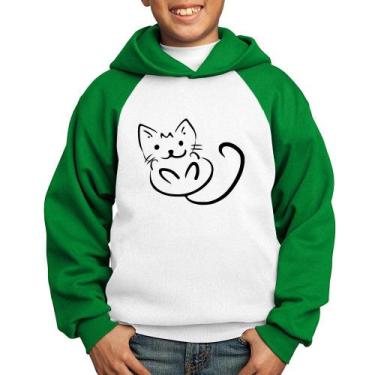 Imagem de Moletom Infantil Gatinho Traços - Foca na Moda, Branco, Verde, 2