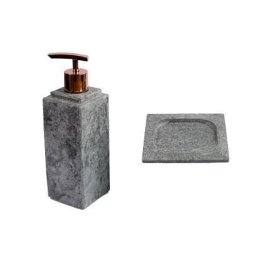 Imagem de Kit Banheiro Bancada Lavabo Luxo em Pedra Sabão N02 Rosê - Industria S