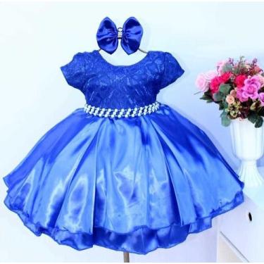 Imagem de Vestido Festa Aniversário Infantil Azul Royal Luxo E Tiara - Pingo de 