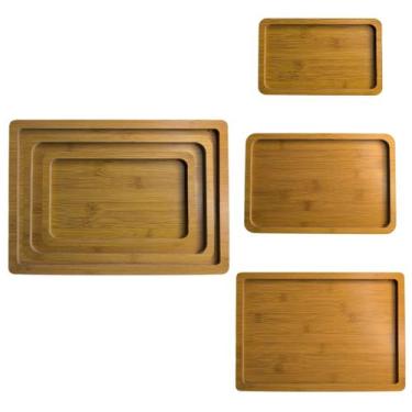 Imagem de 3 Bandejas Prato Retangular Madeira para Decoração Lavabo - Top